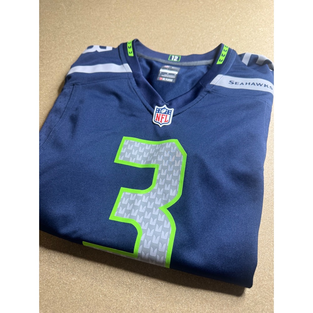Nike NFL Seattle Seahawks Russell Wilson 3 Jersey Mens Medium Blue On‎ Field